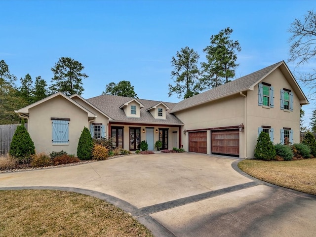 view of front of property featuring a garage and a front lawn