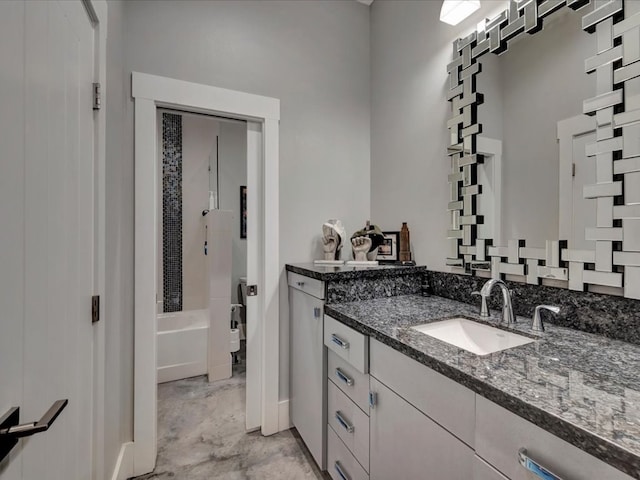 bathroom featuring shower / bath combination with curtain and vanity