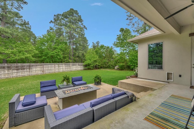 210 Mission Hills Dr, Lufkin, TX 75901 - view of patio / terrace featuring an outdoor living space with a fire pit and a fenced backyard