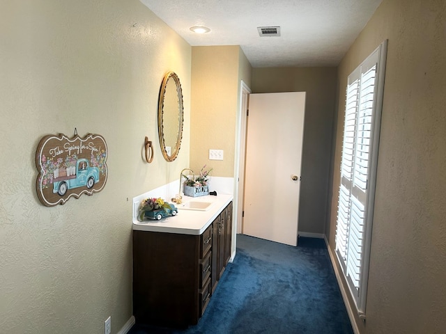 bathroom featuring vanity and a textured ceiling