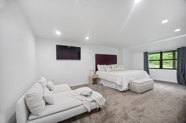 carpeted bedroom with baseboards and recessed lighting