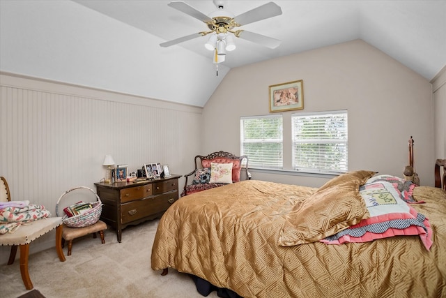 183 Holly Cir, Etoile, TX 75944 - bedroom with light colored carpet, vaulted ceiling, and a ceiling fan