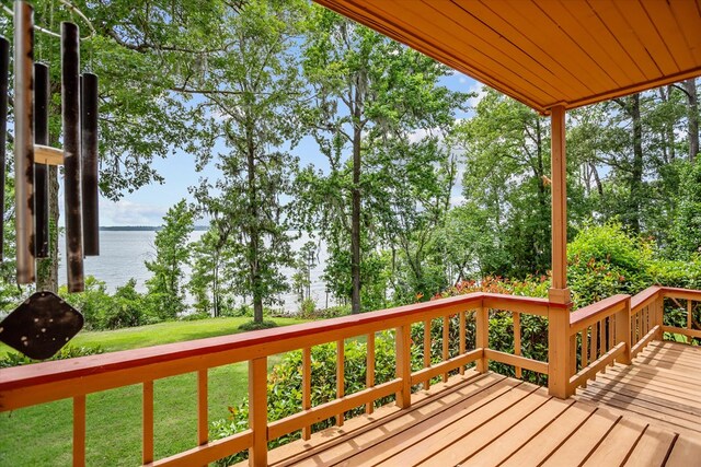 183 Holly Cir, Etoile, TX 75944 - wooden terrace featuring a water view and a lawn