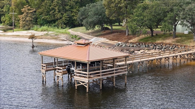 view of dock with a water view