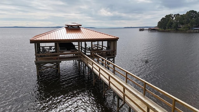 view of dock featuring a water view