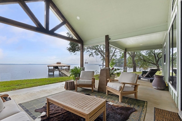 view of patio / terrace featuring a water view