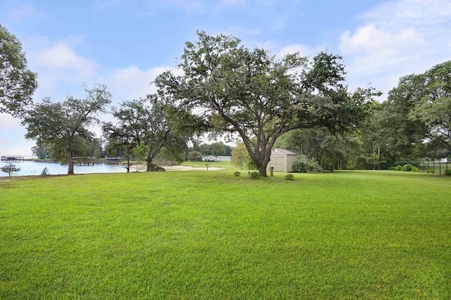 view of yard with a water view