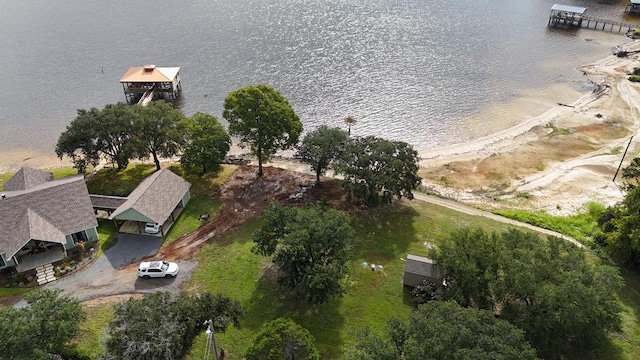 aerial view featuring a water view