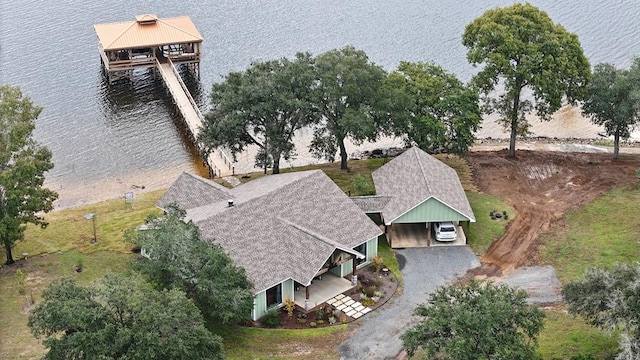 bird's eye view featuring a water view