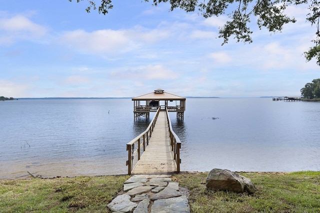 view of dock with a water view