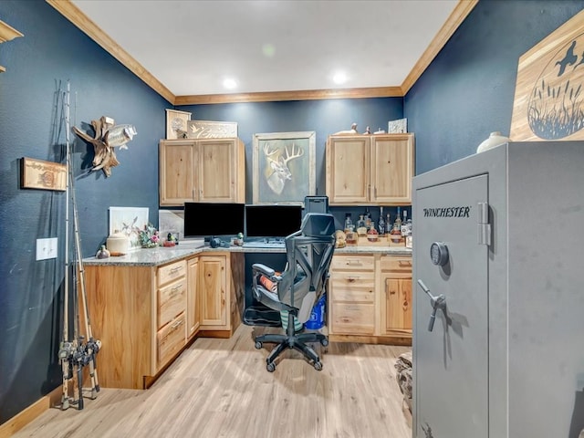 1003 Holubec St, Diboll, TX 75941 - office space featuring ornamental molding, light wood-style floors, built in desk, and recessed lighting