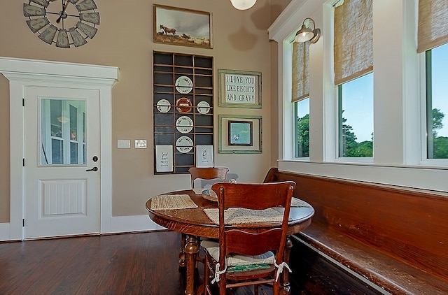 dining area with dark wood-type flooring