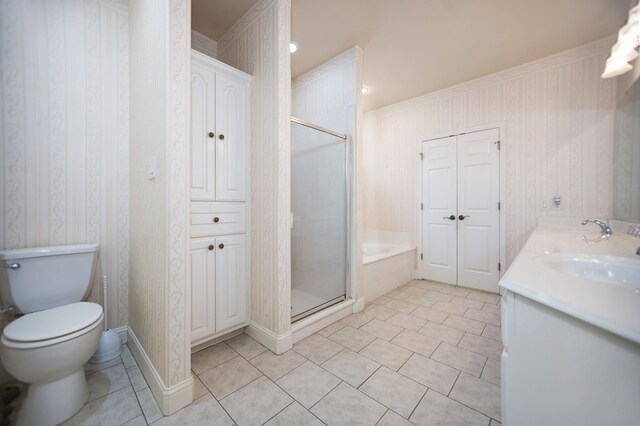 120 Shady Springs Bnd, Lufkin, TX 75901 - full bath featuring a shower stall, a garden tub, tile patterned floors, a closet, and wallpapered walls
