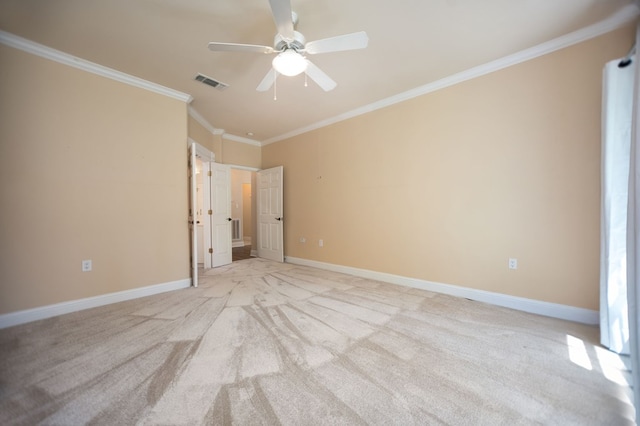120 Shady Springs Bnd, Lufkin, TX 75901 - unfurnished bedroom with light colored carpet, ornamental molding, and ceiling fan