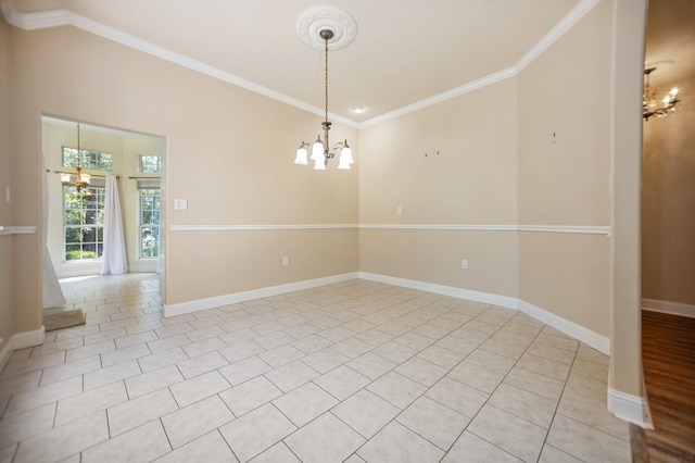 120 Shady Springs Bnd, Lufkin, TX 75901 - empty room featuring a chandelier, crown molding, and light tile patterned floors