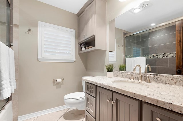 671 Lakeshore Dr, Brookeland, TX 75931 - full bathroom with vanity, tile patterned flooring, and tiled shower