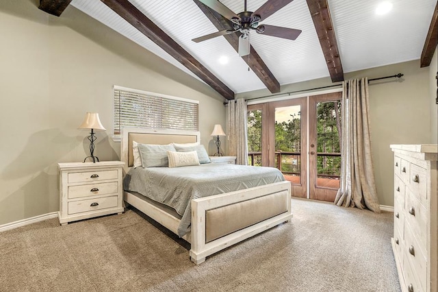 671 Lakeshore Dr, Brookeland, TX 75931 - bedroom with access to outside, light colored carpet, recessed lighting, and a ceiling fan