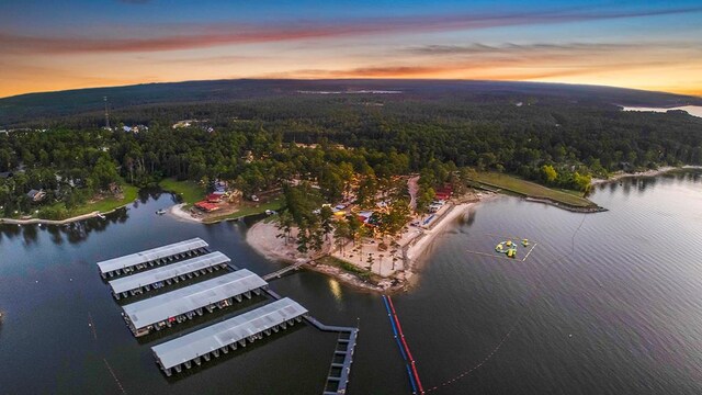 671 Lakeshore Dr, Brookeland, TX 75931 - aerial view at dusk of a view of trees and a water view