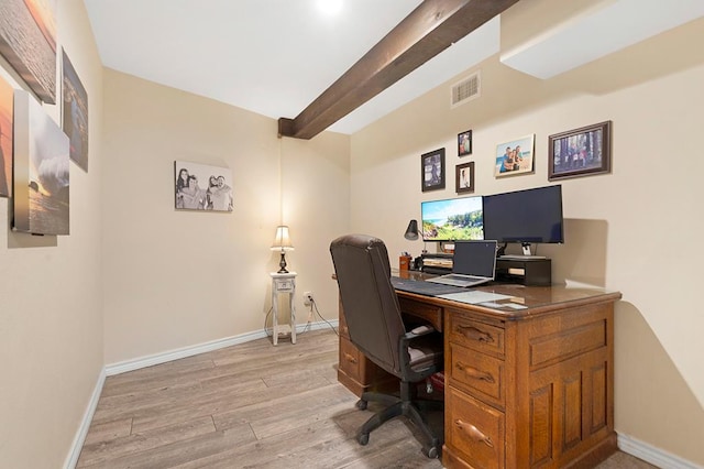 671 Lakeshore Dr, Brookeland, TX 75931 - office featuring light wood-style flooring and beam ceiling