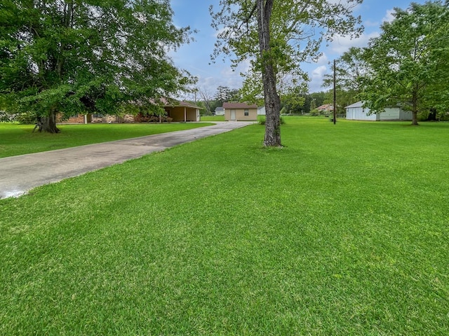 33963 US Highway 96, Buna, TX 77612 - view of front of property with a front yard, an outdoor structure, and aphalt driveway