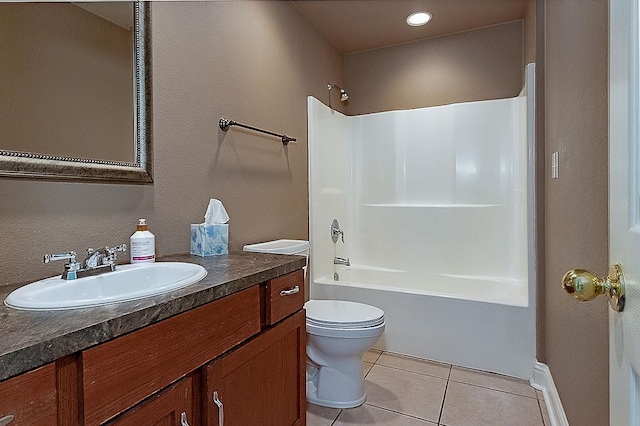 full bathroom featuring tile patterned floors, vanity, shower / bath combination, and toilet