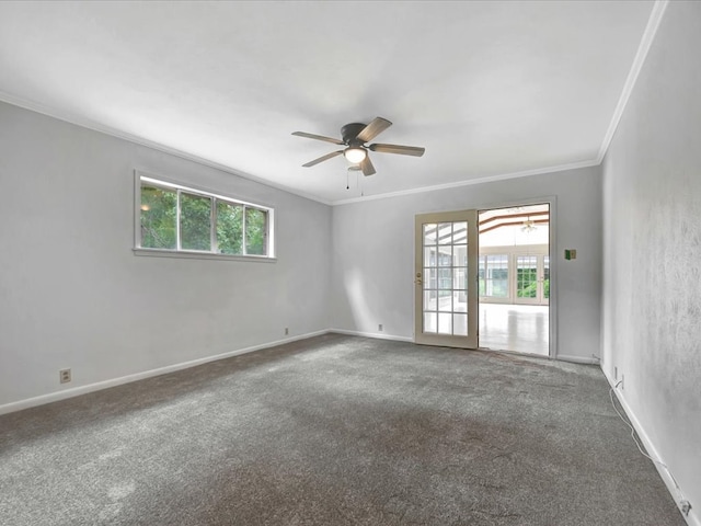 200 Platt Rd, Lufkin, TX 75904 - empty room with healthy amount of natural light, a ceiling fan, ornamental molding, carpet, and baseboards