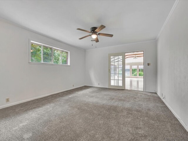 200 Platt Rd, Lufkin, TX 75904 - carpeted empty room with ornamental molding, a ceiling fan, and baseboards
