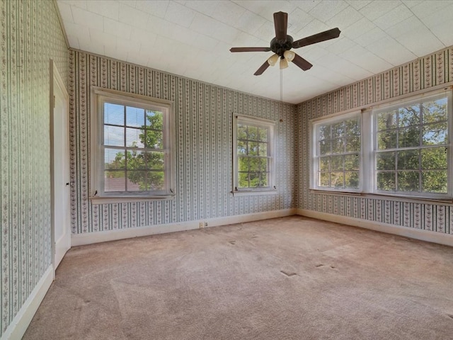 unfurnished room featuring carpet flooring and ceiling fan