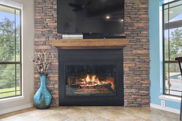 interior details with a fireplace