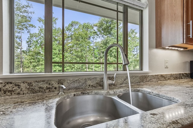 details with stone countertops and sink