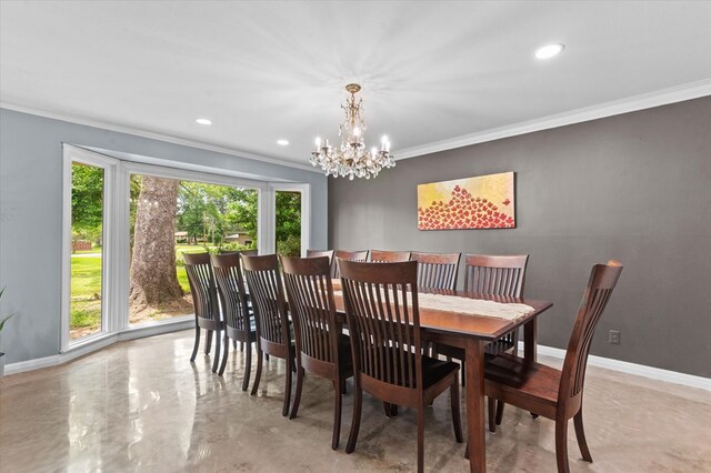 915 Evans Dr, Lufkin, TX 75904 - dining room with ornamental molding, recessed lighting, and a chandelier