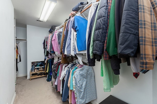 spacious closet with light carpet