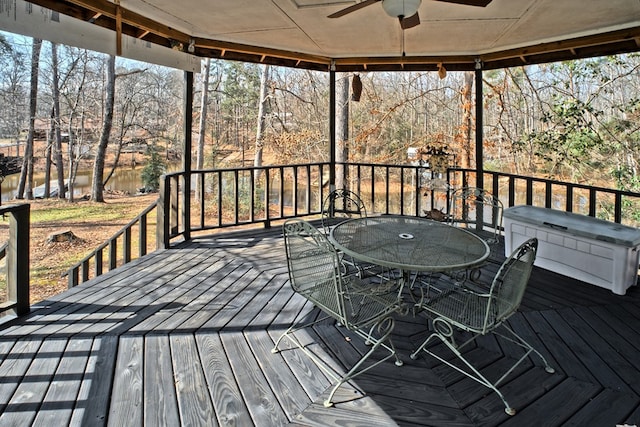 210 Cedar Rdg, Hemphill, TX 75948 - deck featuring outdoor dining space and a ceiling fan