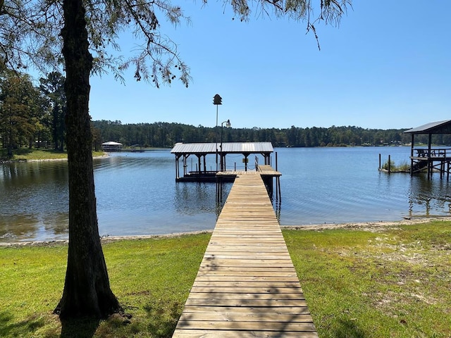 view of dock with a water view