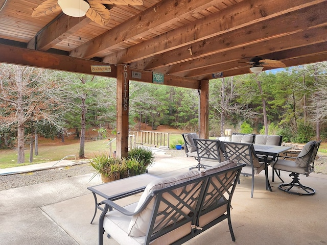 view of patio / terrace featuring ceiling fan and outdoor dining area