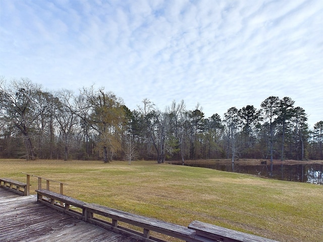 view of yard with a water view