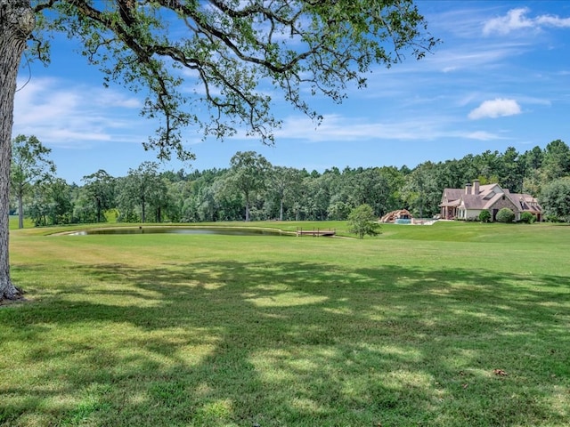 view of yard with a wooded view