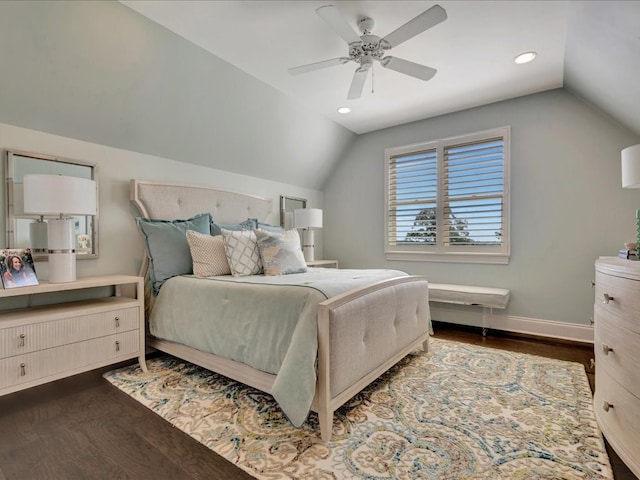 1811 Caspers Cv, Lufkin, TX 75904 - bedroom with vaulted ceiling, dark wood finished floors, recessed lighting, and a ceiling fan