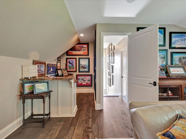 1811 Caspers Cv, Lufkin, TX 75904 - interior space with lofted ceiling, dark wood-style flooring, and recessed lighting
