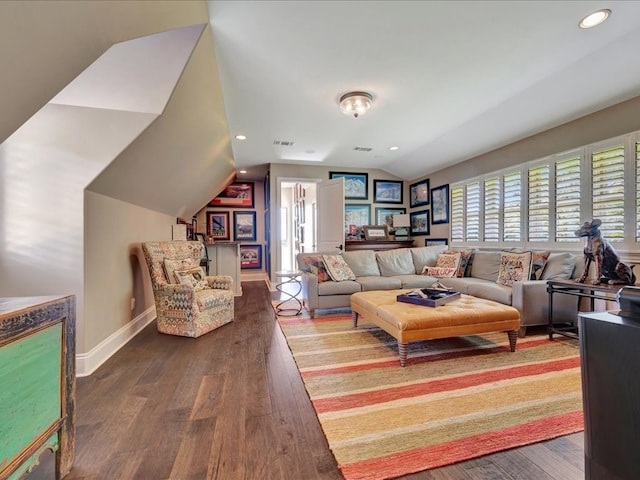 1811 Caspers Cv, Lufkin, TX 75904 - living area with vaulted ceiling, wood finished floors, and recessed lighting