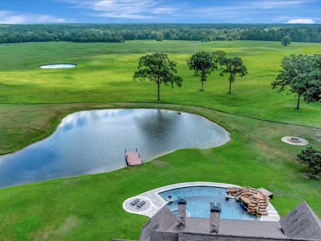 1811 Caspers Cv, Lufkin, TX 75904 - view of pool featuring an outdoor fire pit, a water view, and view of golf course