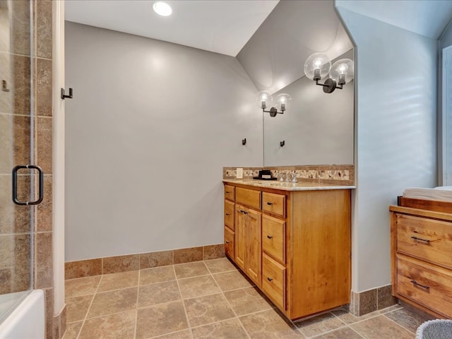 bathroom with vanity and separate shower and tub