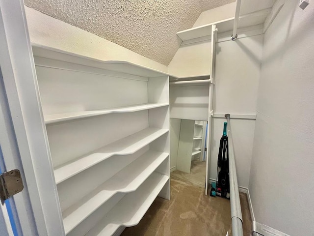 670 Cedar Crest Cir, Hemphill, TX 75948 - walk in closet featuring carpet flooring and lofted ceiling