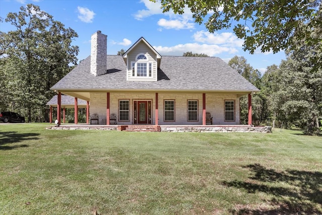 view of front of home with covered porch and a front yard