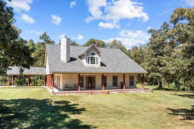 view of front of house featuring a front yard and a porch