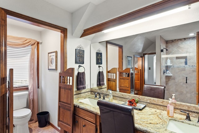 bathroom with vanity, an enclosed shower, and toilet