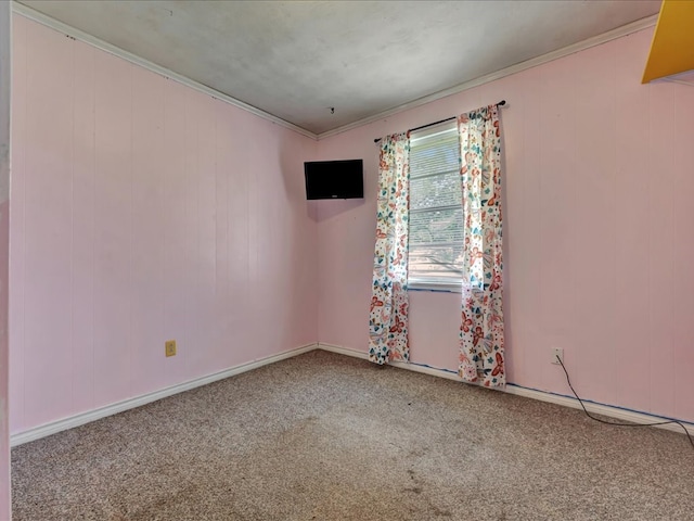 unfurnished room with crown molding and carpet