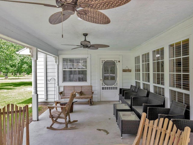 21441 Fm 705, Broaddus, TX 75929 - view of patio / terrace with a ceiling fan and an outdoor living space