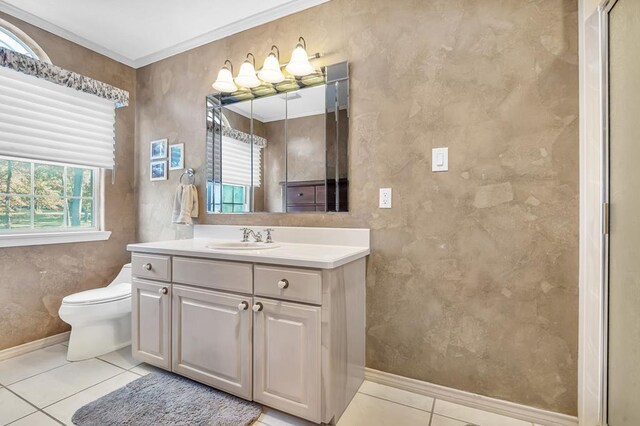 2101 Fm 1007, Brookeland, TX 75931 - bathroom featuring tile patterned flooring, vanity, ornamental molding, and toilet