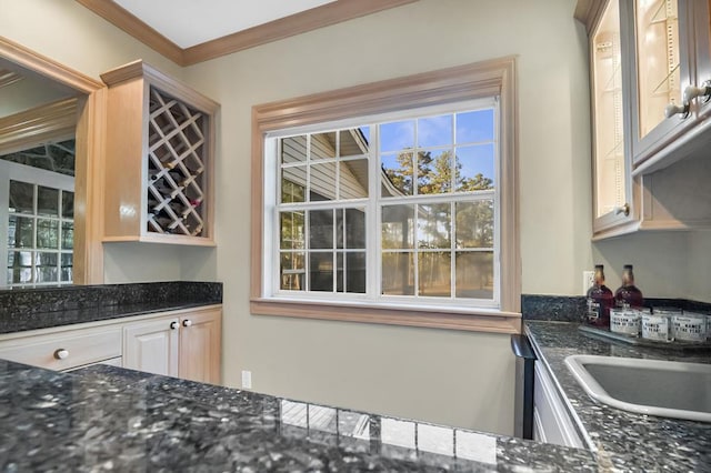 2101 Fm 1007, Brookeland, TX 75931 - kitchen with ornamental molding and dark stone counters